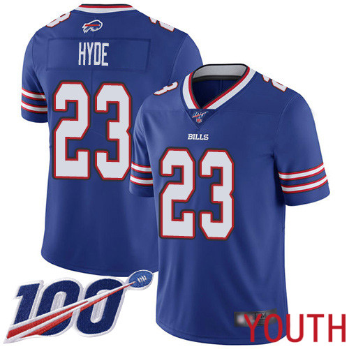 Youth Buffalo Bills 23 Micah Hyde Royal Blue Team Color Vapor Untouchable Limited Player 100th Season NFL Jersey